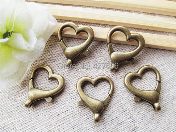 

30pcs Large Good quality Antique Bronze/Silver tone Heart Lobster Clasp Hooks Connector Pendant Charm Finding,DIY Accessory