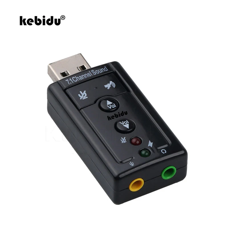 

kebiduExternal USB to 3D Audio USB Sound Card Adapter 7.1 Channel Professional Microphone Headset 3.5mm For Win XP Android Linux