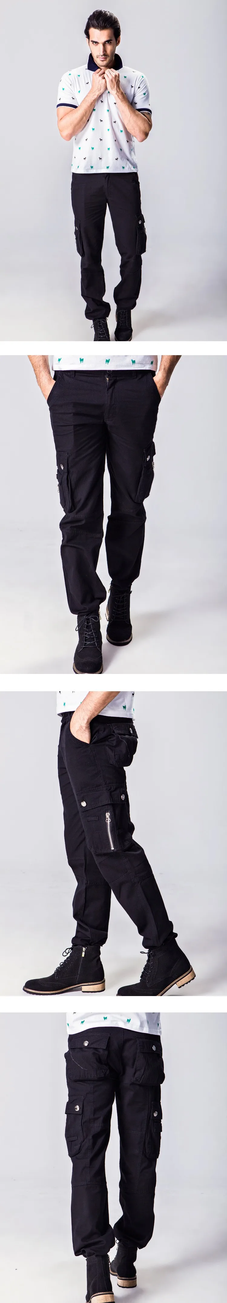 Высокое качество Мужские брюки карго Новые весенние брендовые cotton100% Multi-карман сплошной Для мужчин брюки-карго Прямые повседневные штаны Для мужчин Мотобрюки