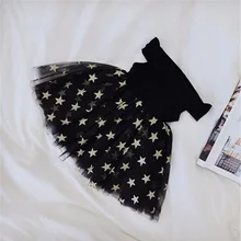 Mihkalev/летнее платье со звездами для маленьких девочек; одежда для дня рождения; Детские платья с открытыми плечами для девочек; платье-пачка; костюм