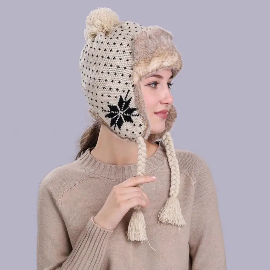 1 шт. теплый Для женщин зимняя шапка ушанка лыжный толстые плюшевые вязать шерсти Шапочка Кепки для леди женщина