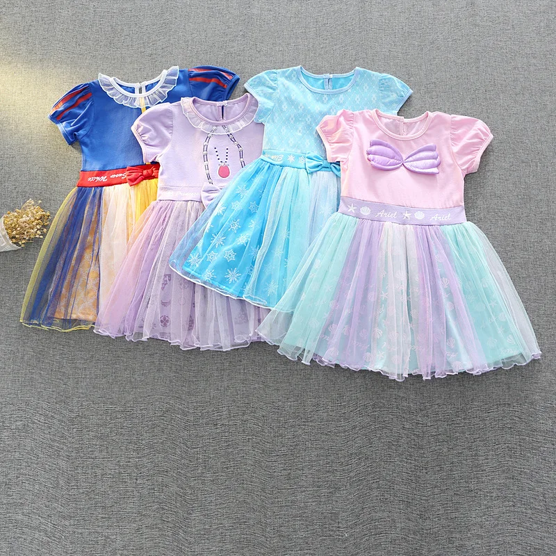 

Casual Girl Snow White Princess Dress Mini Cosplay Party Child Dress Cloth Christmas Bow Pattern Kids Show Vestido Little Girl