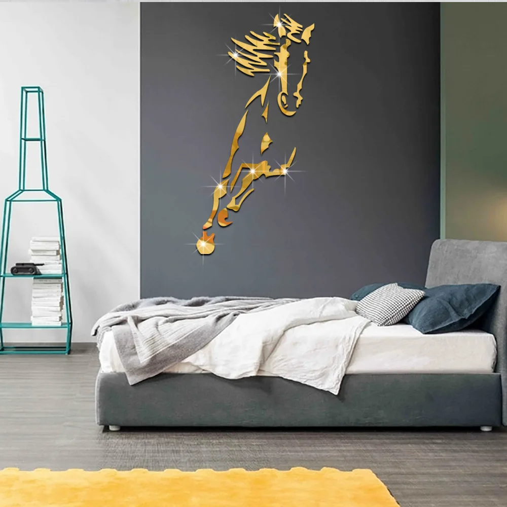 

European popular sitting room dining-room acrylic mirror crystal 3 d stereoscopic wall stickers decoration steed mirror stickers