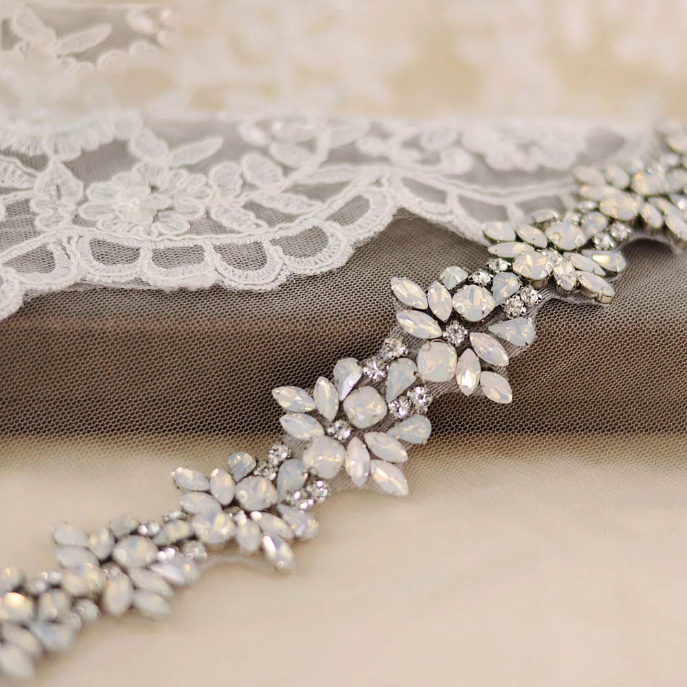 Diamante Rhinestone Bridal Rose Gold Tone Crystal Applique Wedding Sash Belt