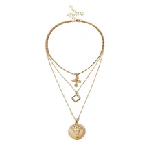 

SEDEX Carved Coin Necklace For Women Fashion Gold Color Medallion Necklace Multiple Layers Pendant Long Necklaces Boho Jewelry