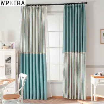 

Modern Splice lace Linen Curtains for Living Room Plain Drapes Cortinas for Bedroom Blue Window Treatments Single Panel S140&30