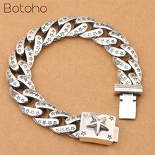 Настоящее 925 пробы, серебряный браслет Lucky Star для мужчин и женщин, ширина 15 мм, винтажная панк-рок цепочка и браслеты, тайские серебряные ювелирные изделия