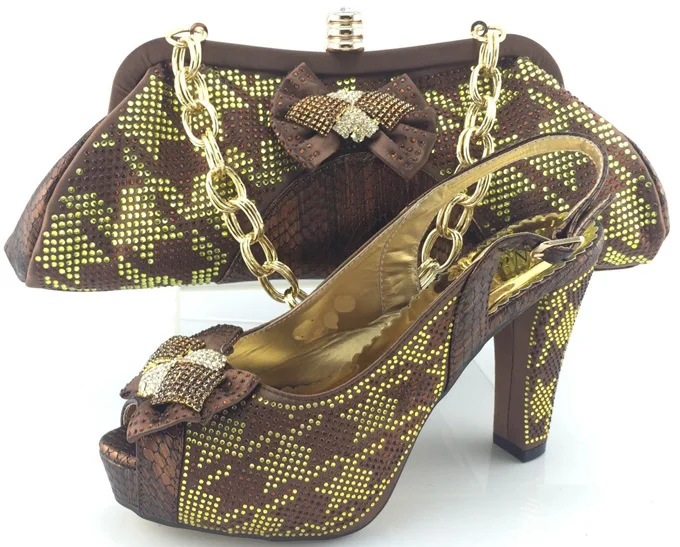 Brown Rhinestone Decoration latest Italian Shoes With