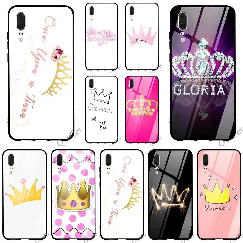 buy Hybrid PRINCESS Queen crown king Glass Phone Cover for Huawei P10 Lite Case 10 7A Y6 Y9 Honor 9 P20 P Smart Mate 20 Pro Cases