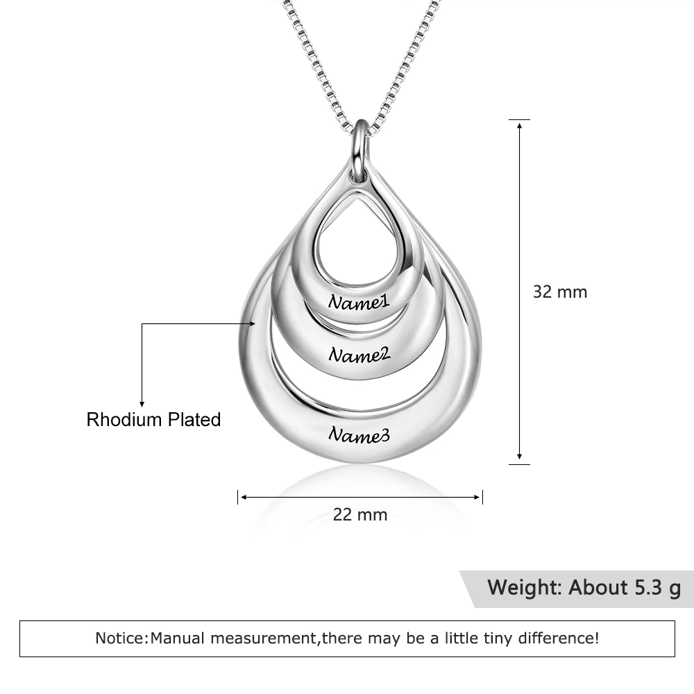 Персонализированное семейное ожерелье с выгравированным 3 именем ожерелье BFF Капля воды ювелирные изделия подарок для мамы(Lam Hub Fong