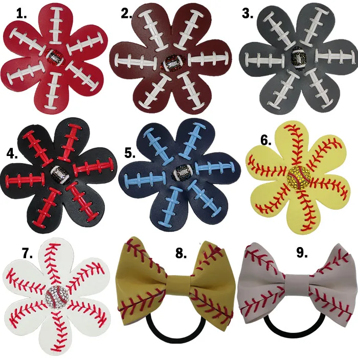 

Football Flower leather Hair clips Leather Seamed Football Hair Bows With Rhinestone Hair Clip Pin Baseball Hair On Barrette