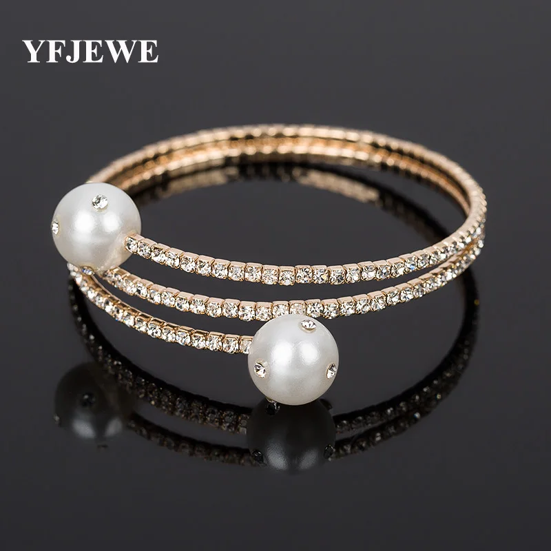 

YFJEWE fashion new L hot-selling exquisite classic pearl full rhinestone adjustable hand ring bracelet female accessories #B096
