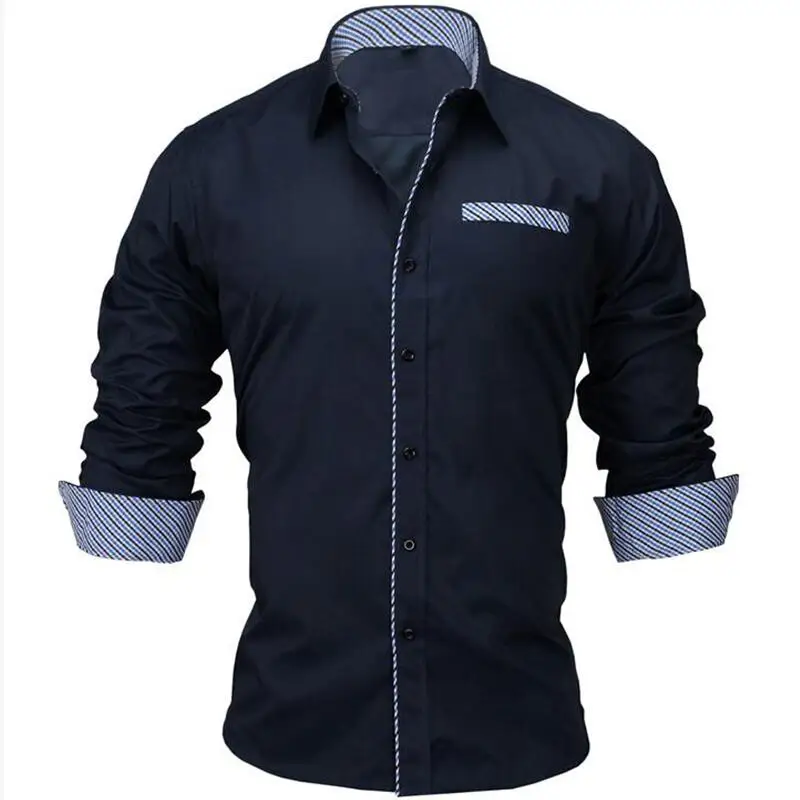 

VISADA JAUNA 2019 Men‘s Shirt Male Clothing Fit 100% Cotton Solid fashion Long Sleeve Shirt Men US 2XL Camisa Masculin N5021