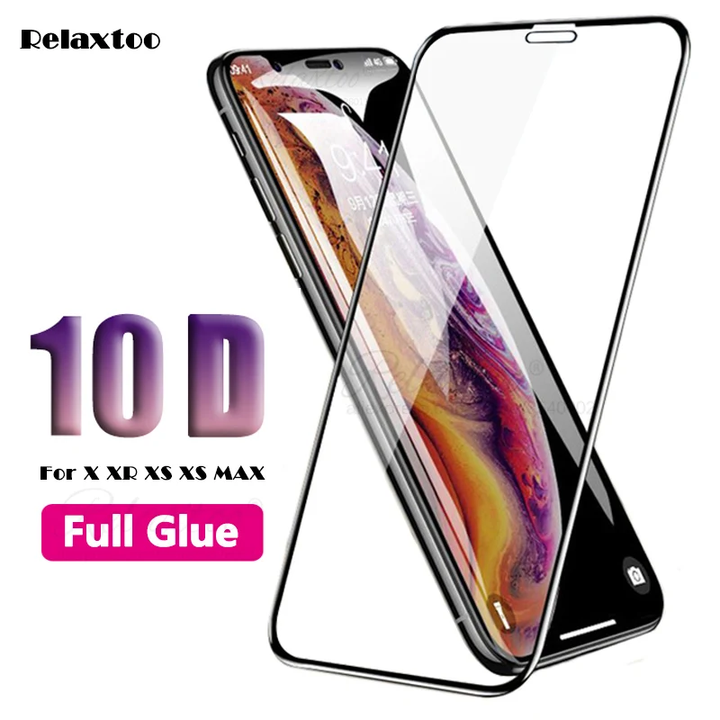 10D закаленное стекло для iPhone XR XS MAX X защита экрана закругленные края полное