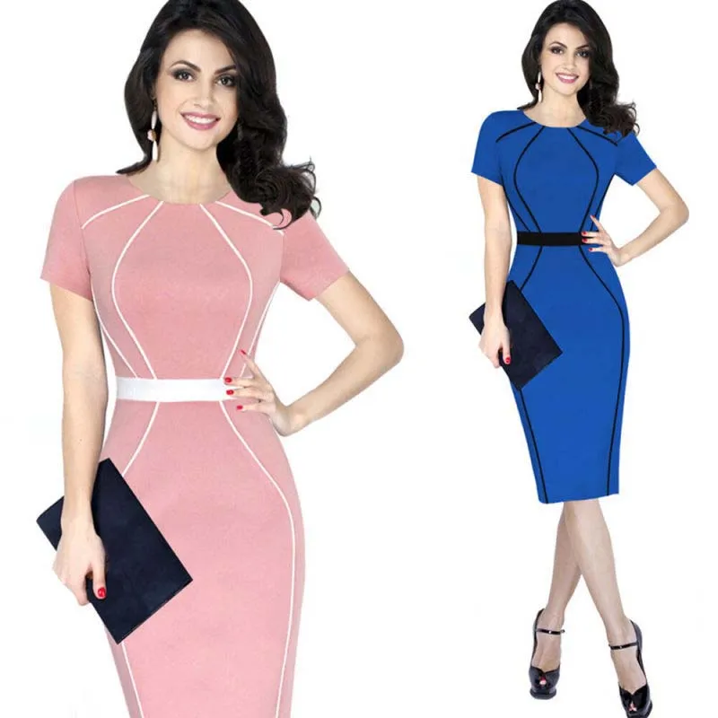 

Elegant Colorblock Patchwork Sheath Work Office Business Bodycon Pencil Dress