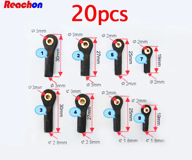 

Free Shipping 20PCS M1.8/M2/M2.8/M3 Universal Ball Ends Link Rod Connectors Joints Spare Parts For DIY RC Car Aircraft Models