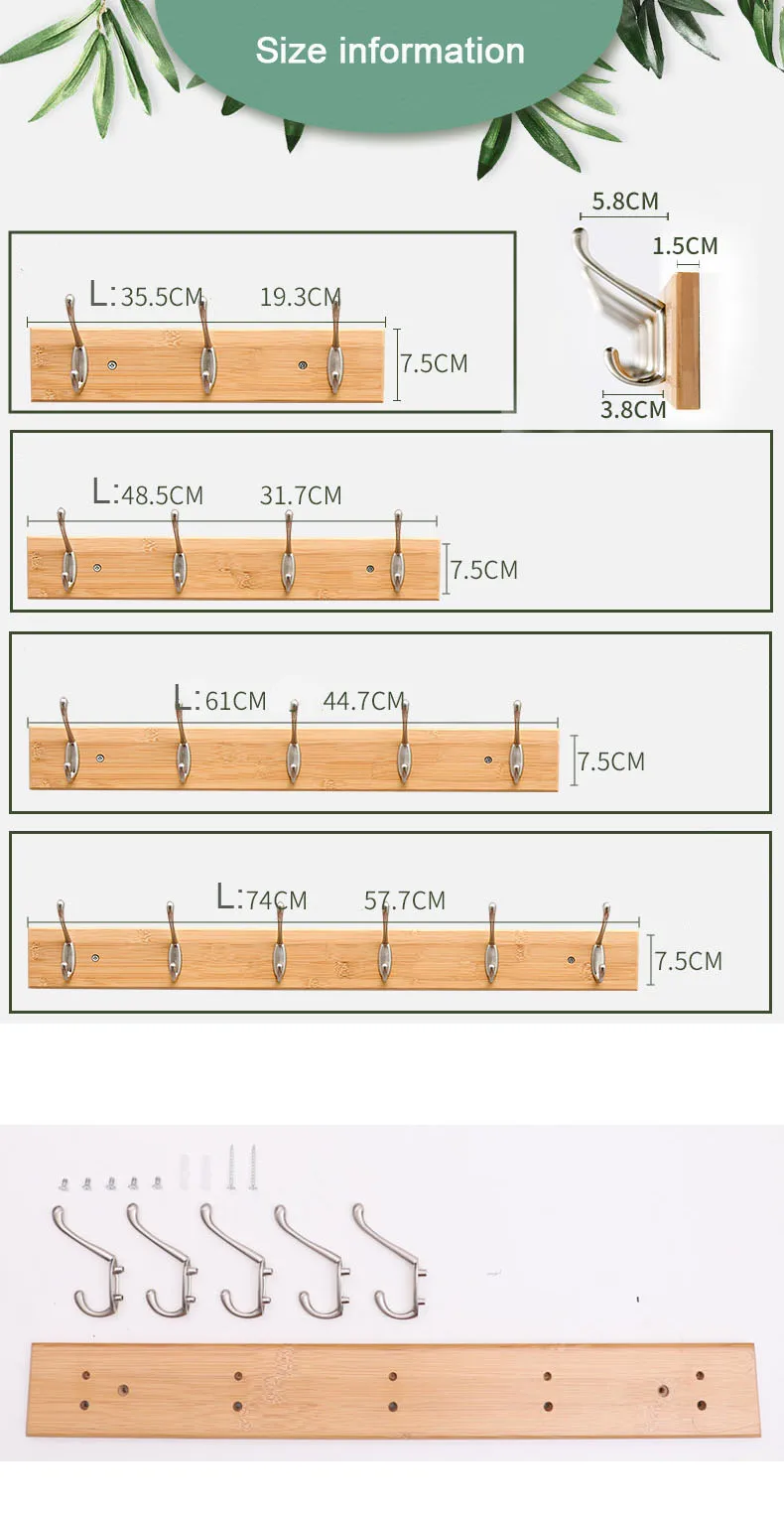 Креативные настенные вешалки для одежды, угловые бамбуковые декоративные полки для ванной, спальни, двери, крючки для хранения одежды, держатель