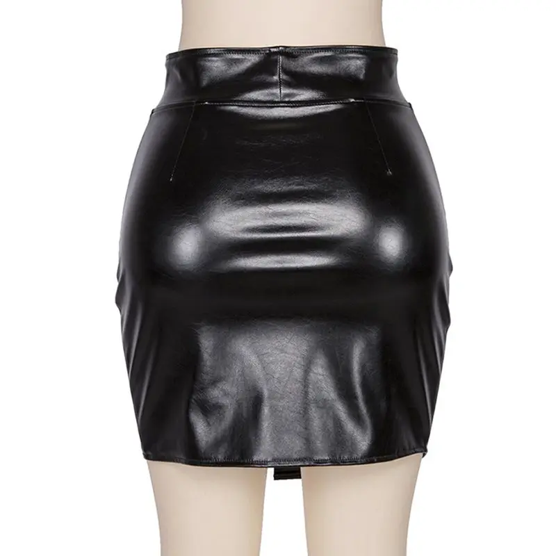 Женская юбка из искусственной кожи с завышенной талией, Весенняя готическая Сексуальная облегающая юбка из искусственной кожи на пуговицах, черная панк уличная хипстерская Женская Клубная одежда, мини-юбки