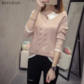 

Women V Neck Pullover Oversized Sweater Casual Autumn Winter New Female Jumper Knitted Loose Long Sleeves Soft Sweaters Tops