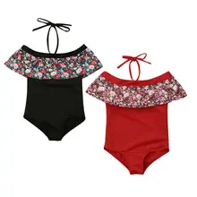 Для маленьких детей для маленьких девочек милые купальник на бретелях летние пляжные рюшами Цельный купальник ванный комплект пляжная одежда