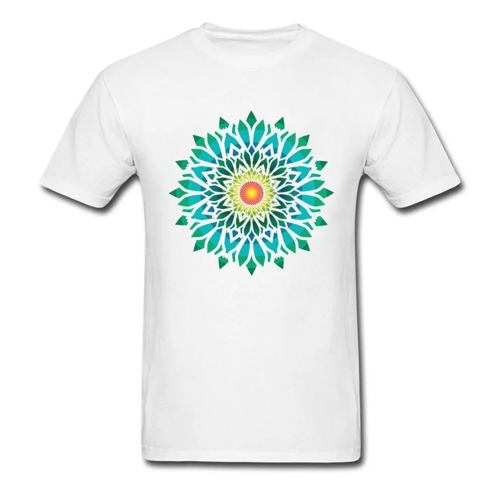 All Cotton Male Short Sleeve Blooming Sun Flower Mandala Top T-shirts Custom Tops Tees Fitted Casual O-Neck T Shirt Blooming Sun Flower Mandala white