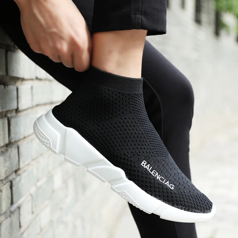 

BLOOMNEXT Brand Elastic Knit Mesh Sock Shoes Autumn Spring Solid Casual Shoes For Men Fashion Popular Lightable Slip On Footwear