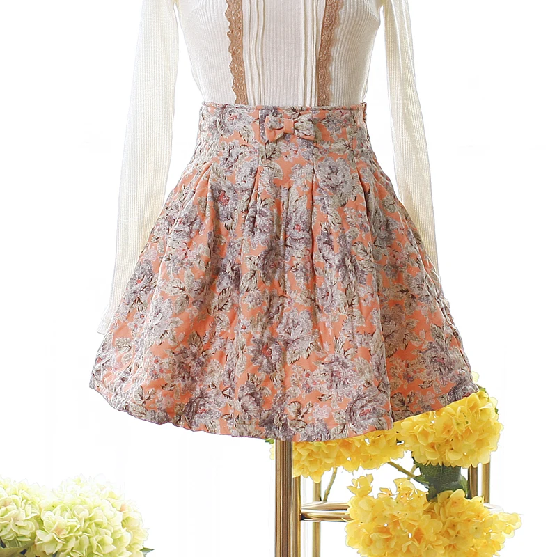 Prinses zoete lolita rok Winter katoen vlinderdas gevoerde buste dames slim waisted Een woord gedrukt rok dikke plooien vrouwen UF123