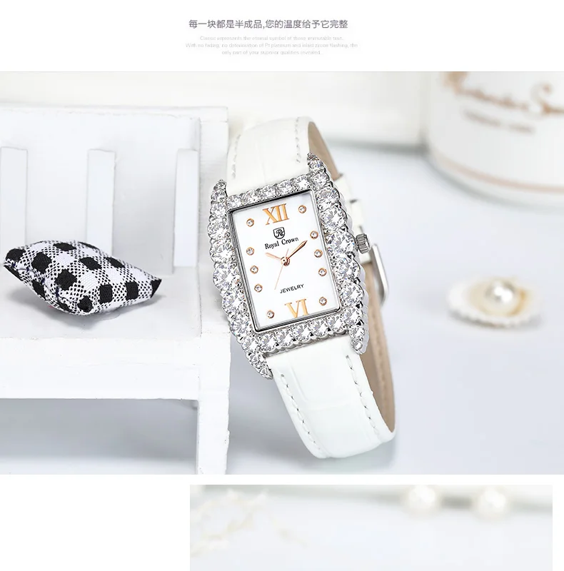 Королевская корона женские часы мov из Японии не установка Кристальные часы изысканное модное платье браслет кожаный роскошный Винтажное кольцо коробка