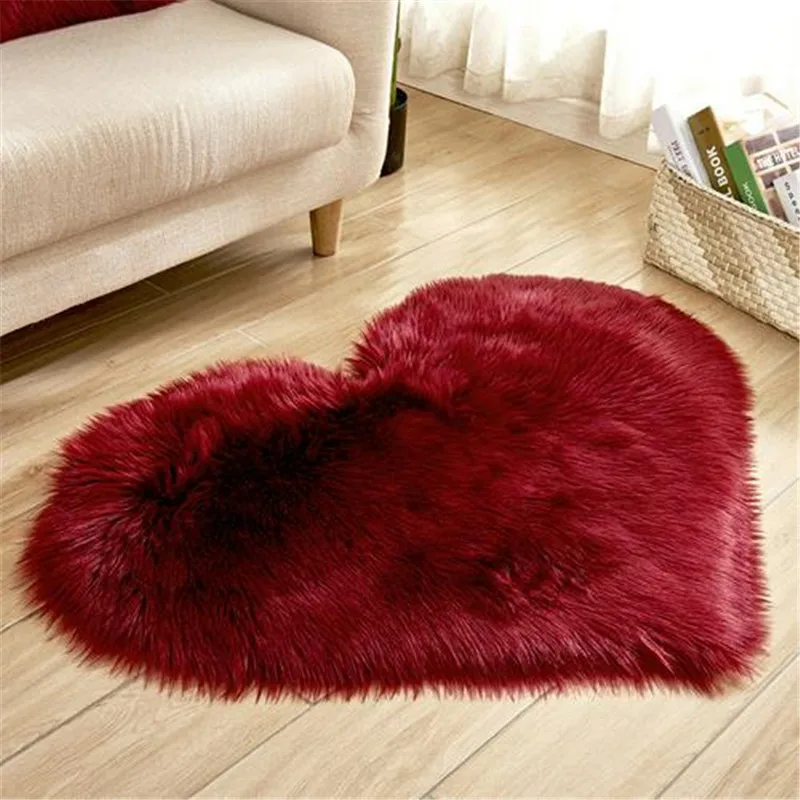 Wine red Искусственная Шерсть Ковры 1 шт. 30x40 см гостиная или спальня Любовь Сердце ковер домашний декор кресло драпированные через - Цвет: Wine red