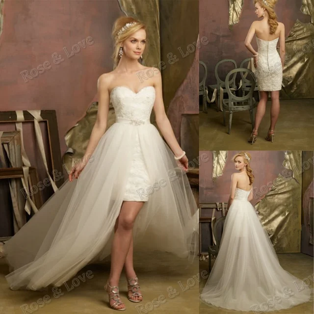 vestido de novia corto con cola desmontable 2 unidades de novia