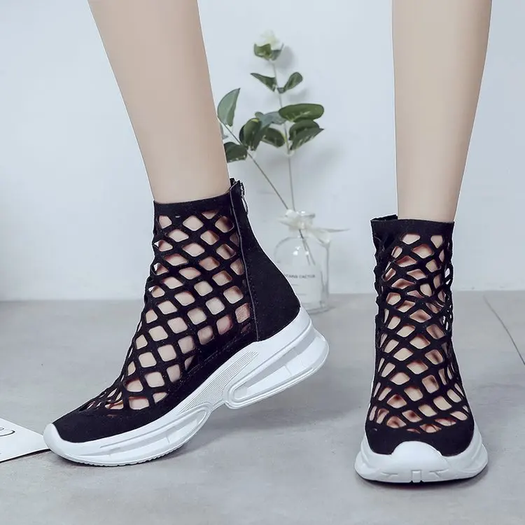 Fujin/женские летние ботинки; короткие ботинки из сетчатого материала; Прямая поставка; Модные женские повседневные ботинки из дышащего материала; однотонная обувь на молнии