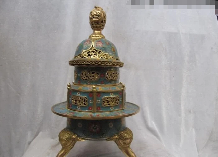 

150629 S2247 China Palace 100% Pure Bronze cloisonne Elephant Zun God incense burner Censer