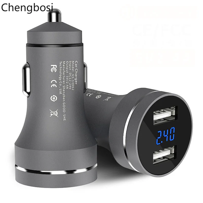 

2.4A 5V Dual USB Car Charger LED Display Quick Charge Moblie Phone Fast Charging Car Charger for iPhone Samsung Tablet Auto