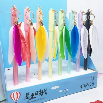 

40 pcs Gel Pens rainbow Feather black colored kawaii gift gel-ink pens pens for writing Cute stationery office school supplies