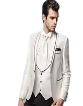 New Arrival Handsome One Button White Groom Tuxedos Groomsmen Men’s Wedding Prom Suits Bridegroom (Jacket+Pants+Vest+Tie) K:826
