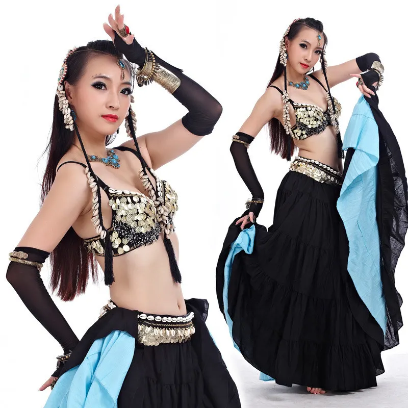 

4 PCS/SET Sexy Tribal Bra Belt Skirt Belly Dance Costume Suit Women Bellydance Clothing Accessories Tribal Bellydance Wear