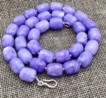 

8x12MM AFRICA lavender jade GEMS BEADS NECKLACE 18" 925 silver Clasp