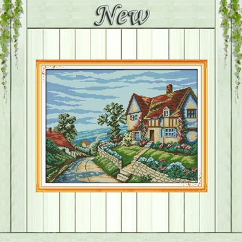 

Beautiful village Scenery mansion painting,Counted print on canvas DMC 14CT 11CT DIY Cross Stitch Needlework kits Embroidery Set