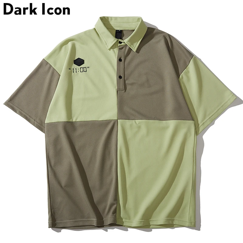 

Dark Icon Color Contrast Polo Shirts Men Turn-down Collar Short Sleeved Men's Shirts Embroidery Street Shirts Man Top