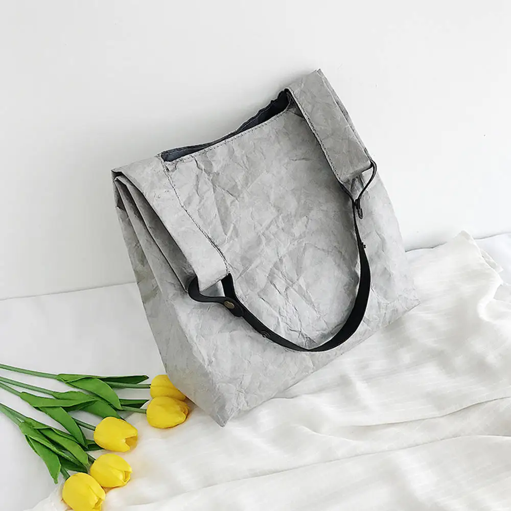 

2019 Summer New Design Vintage Single Shoulder Kraft Paper Handbag Environmentally Paper Bag Waterproof Shopping Lunch Bag