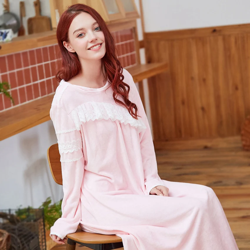 SpaRogerss Double sided Velvet Women Nightgowns 2017 Winter Pure Color