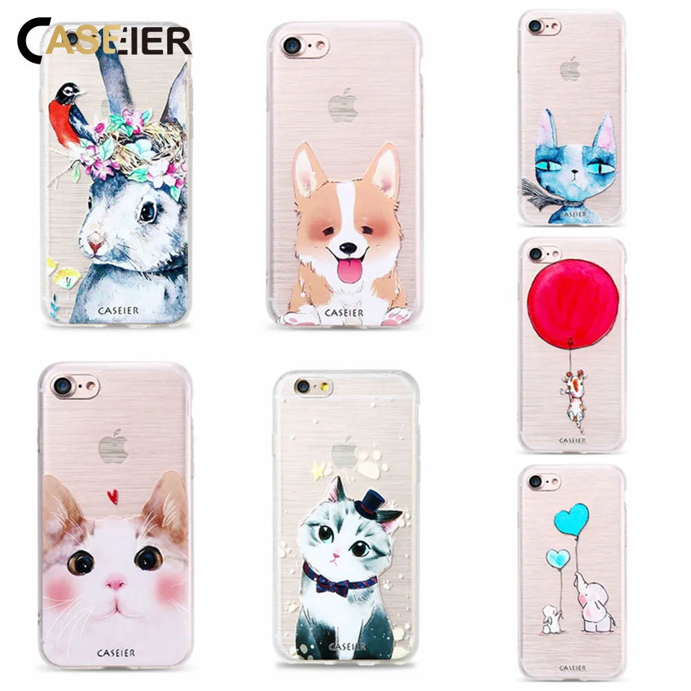 

CASEIER Cute Cat Dog Case For iPhone 7 6 6s Plus 5 5s SE Soft TPU Ultra-thin Lovely Animal Cover For iPhone Silicone phone Shell