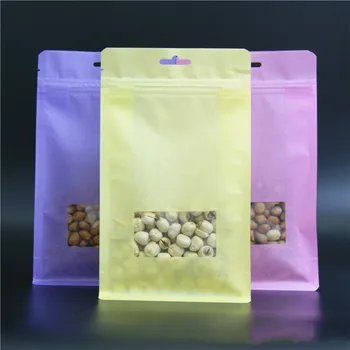 

100pcs Eight sides sealed window kraft paper bag food packaging bags 14*24cm Ziplock organ nut miscellaneous plastic pouch