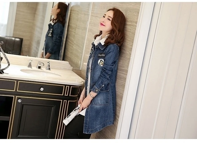 Vangull Women Denim Jackets Autumn New Casual Long Sleeve Female Letter Print Jean Coat Single Breasted Plus Size Loose Tops