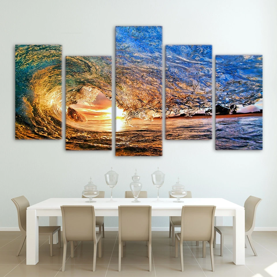 

Canvas Pictures Home Decor Frame 5 Pieces Ocean Wave Paintings HD Prints Sunset Seascape Poster Modular For Living Room Wall Art