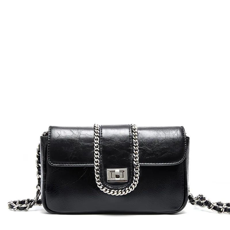 Novel and unique lock chain decorated crossbody bags for women fresh leather chain bags handbags women famous brands women's bag
