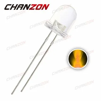 50pcs 8mm LED Diode Yellow Water Clear Round 20mA 588-592nm Ultra Bright 8 mm LED Light-Emitting Diode Lamp Transparent Light