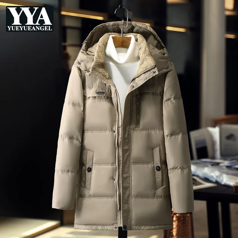

Autumn Winter Lamb Stand Collar Mens Down Jacket Parka Men Warm Casual Coat Zipper Thickening Hooded Hat Detachable Clothes Male