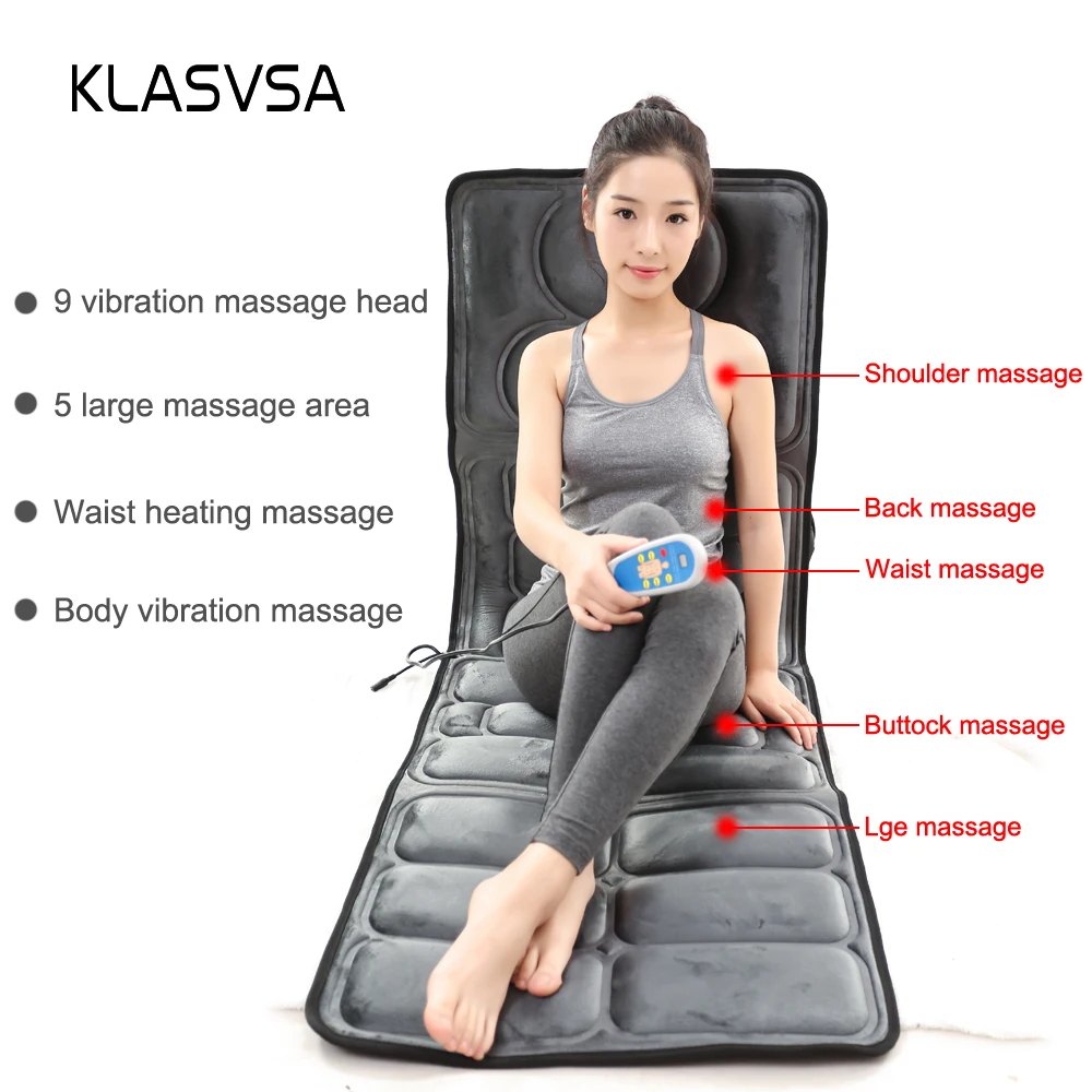  KLASVSA Electric Vibrator Heating Back Neck Massager Mattress Waist Cushion Mat Home Office Relax B