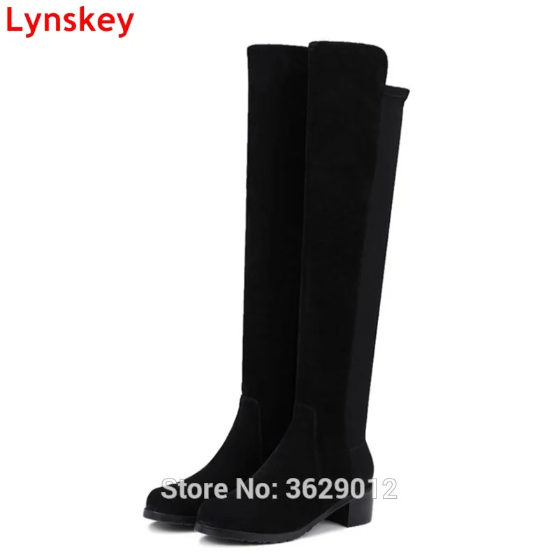 Talon Rond Stretch Chunky Sexy Mode Sur Automne Bout Bottes Chaussures Genou Bas Boot Plat Femmes Le waF6Y4FR
